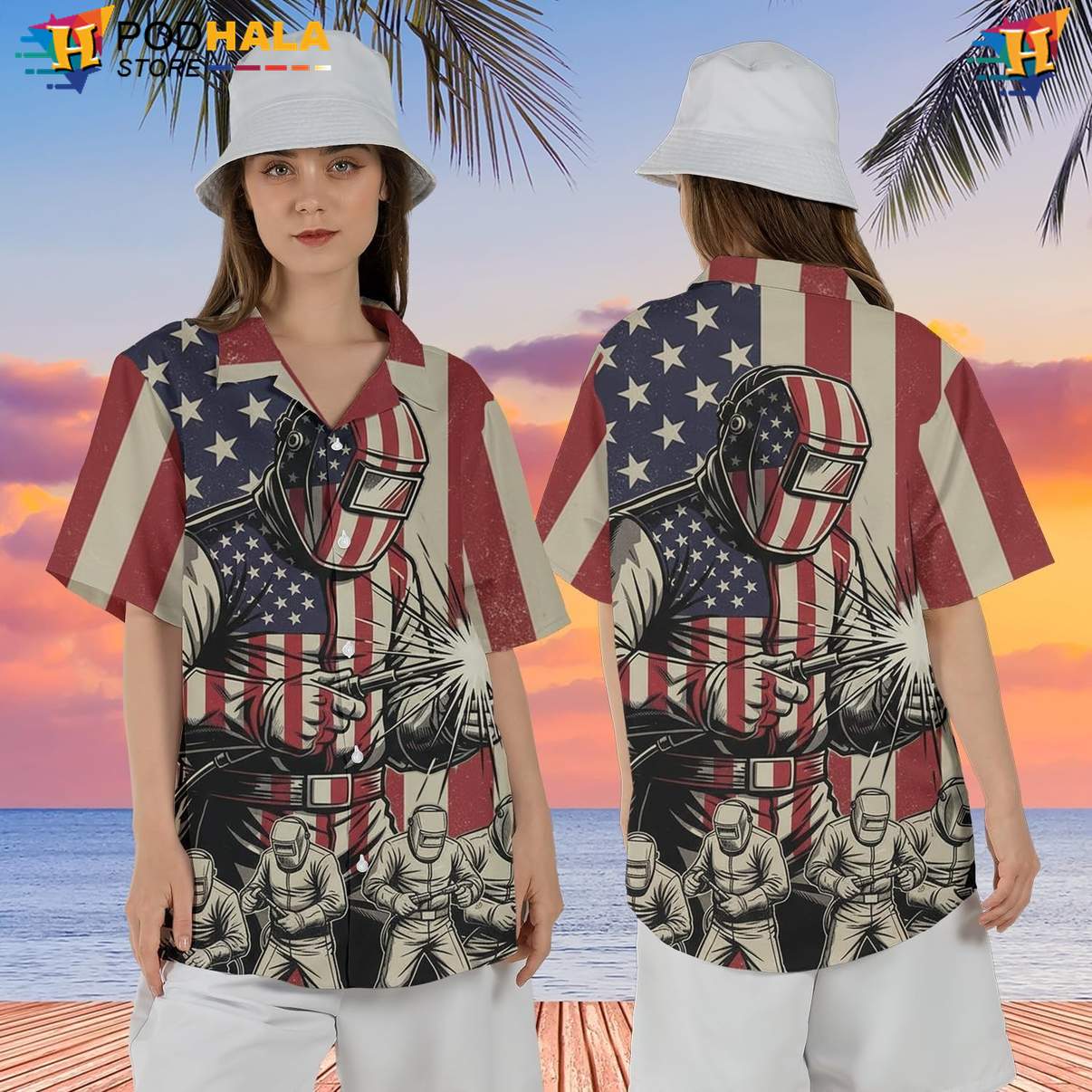 Retro Welder Tropical Shirt Mens Button Down Welding Worker Beachwear Outfit Retro Welder Tropical Shirt Mens Button Down Welding Worker Beachwear Outfit