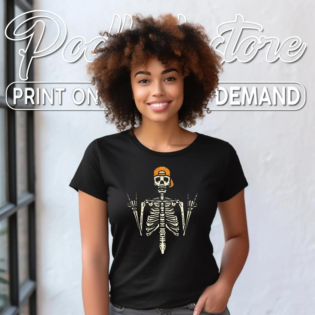 Rocker Skeleton Cap Skater Punk Rock T-Shirt Halloween Mens Boys Top