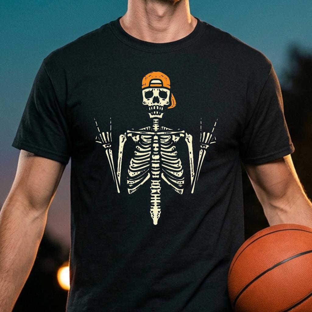 Rocker Skeleton Cap Skater Punk Rock Tshirt Halloween Mens Boys Top Rocker Skeleton Cap Skater Punk Rock Tshirt Halloween Mens Boys Top