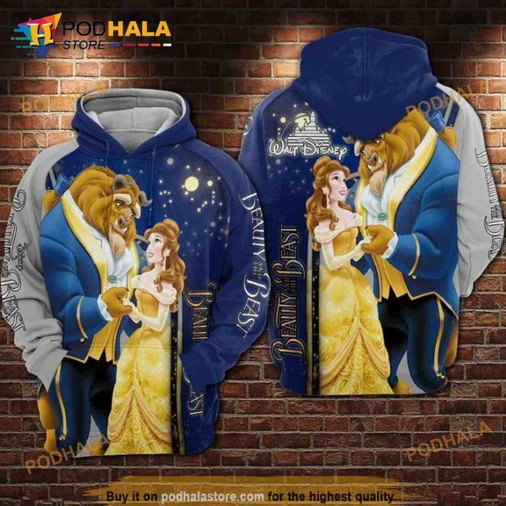Romantic Beauty And The Beast 3d Hoodie Featuring Belle And The Beast Design