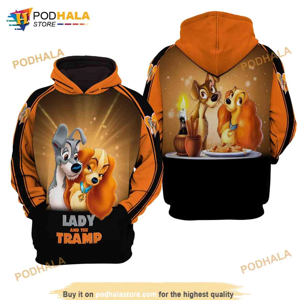 Romantic Lady And The Tramp 3d Hoodie Featuring Cozy Candlelit Design
