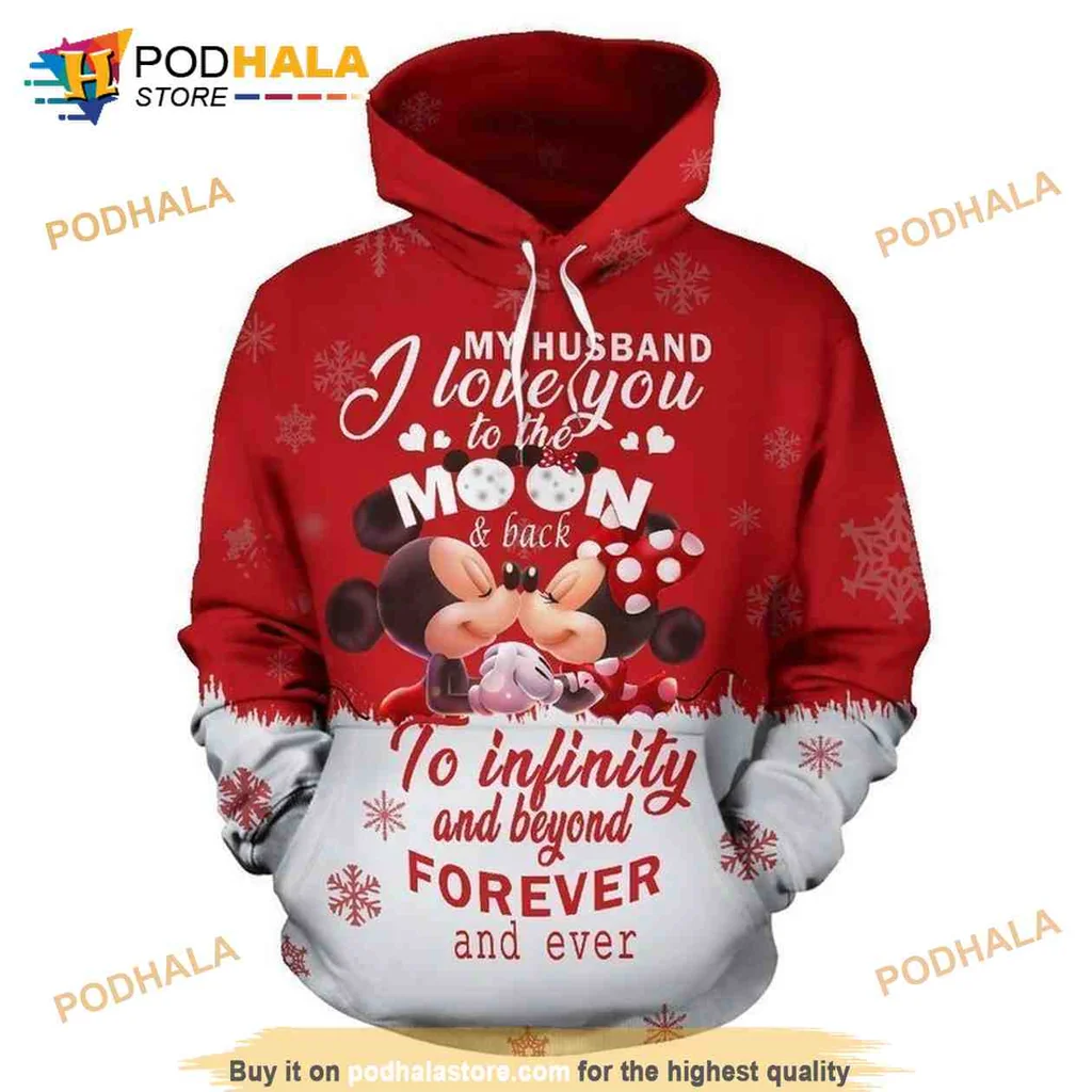 Romantic Mickey And Minnie Mouse 3d Hoodie, Love To The Moon Forever