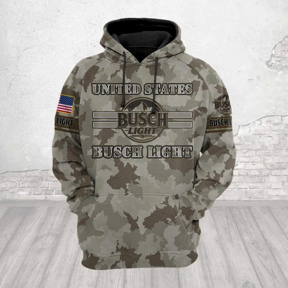 Rugged American Pride Camouflage 3d Hoodie Featuring United States And Busch Light