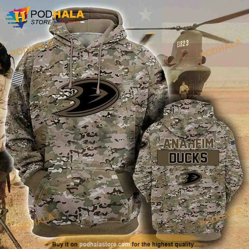 Rugged Anaheim Ducks Camouflage 3d Hoodie With Military Inspired Design