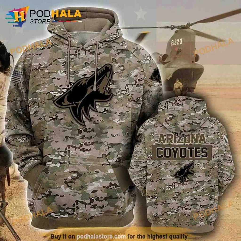 Rugged Arizona Coyotes Camouflage 3d Hoodie Featuring Fierce Coyote Graphic