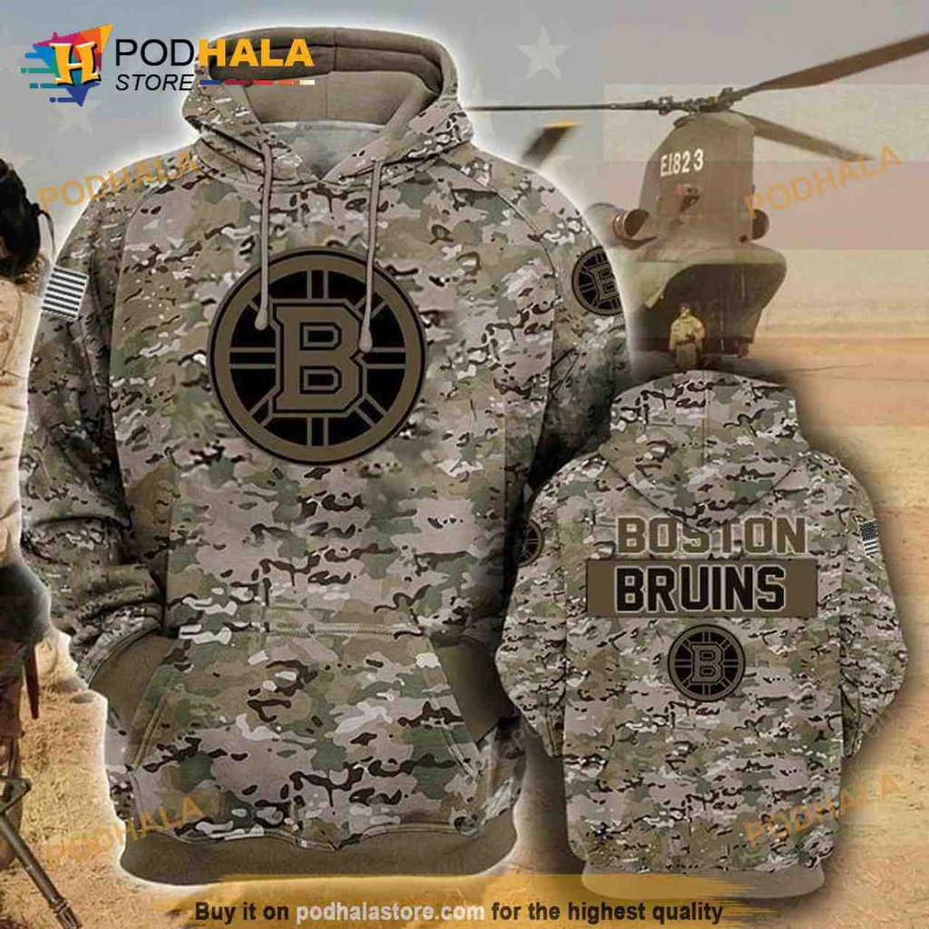 Rugged Boston Bruins Camouflage 3d Hoodie With Military Inspired Design