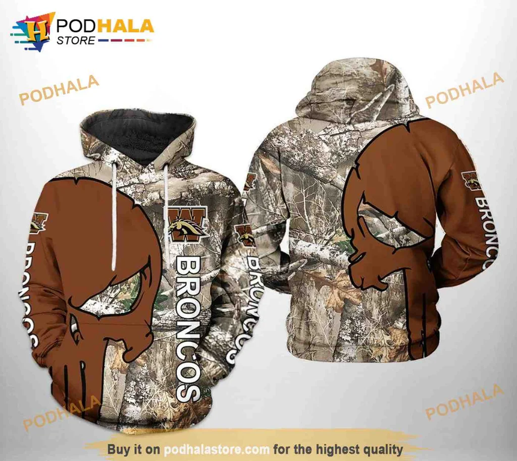 Rugged Broncos Camouflage 3d Hoodie With Bold Skull Graphic