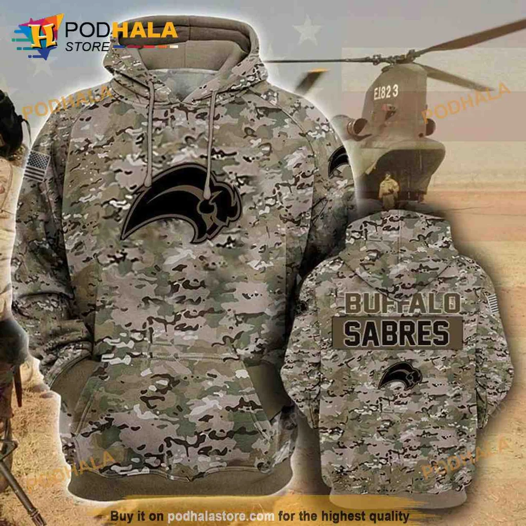 Rugged Buffalo Sabres Camouflage 3d Hoodie With Bold Buffalo Logo