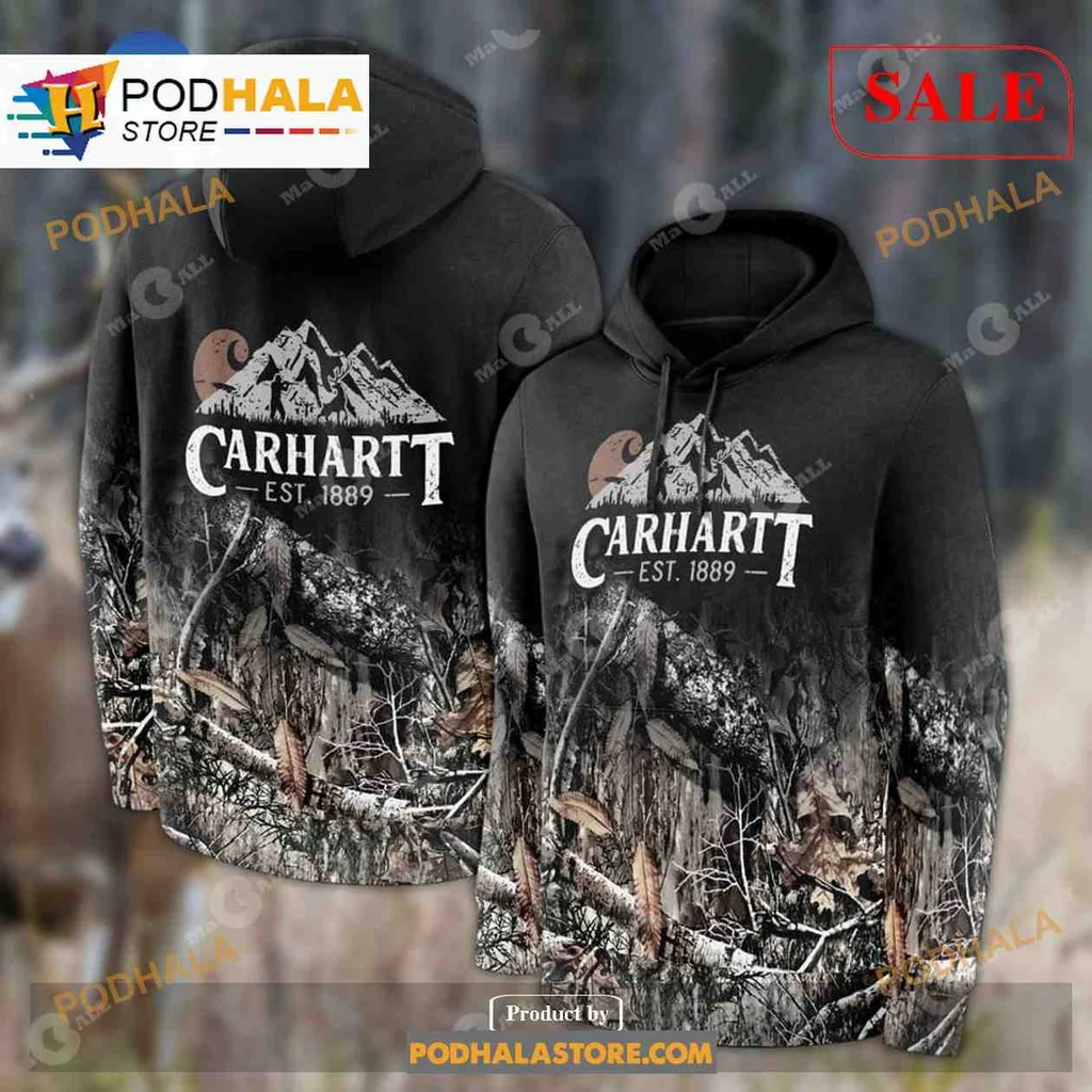 Rugged Camouflage 3d Hoodie Featuring Vintage Carhartt Est 1889 Design