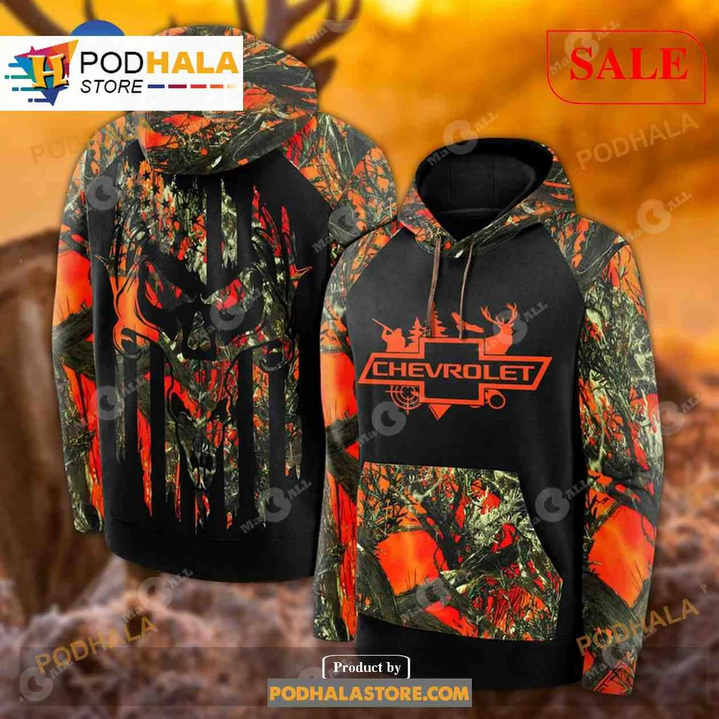 Rugged Chevrolet Hunting Camouflage 3d Hoodie With Deer And Skull Design