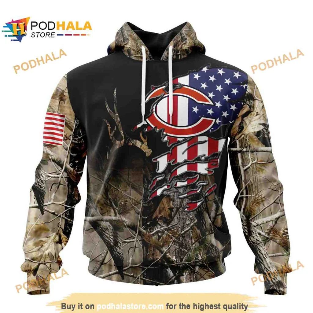 Rugged Chicago Bears Camo 3d Hoodie With American Flag And Team Logo