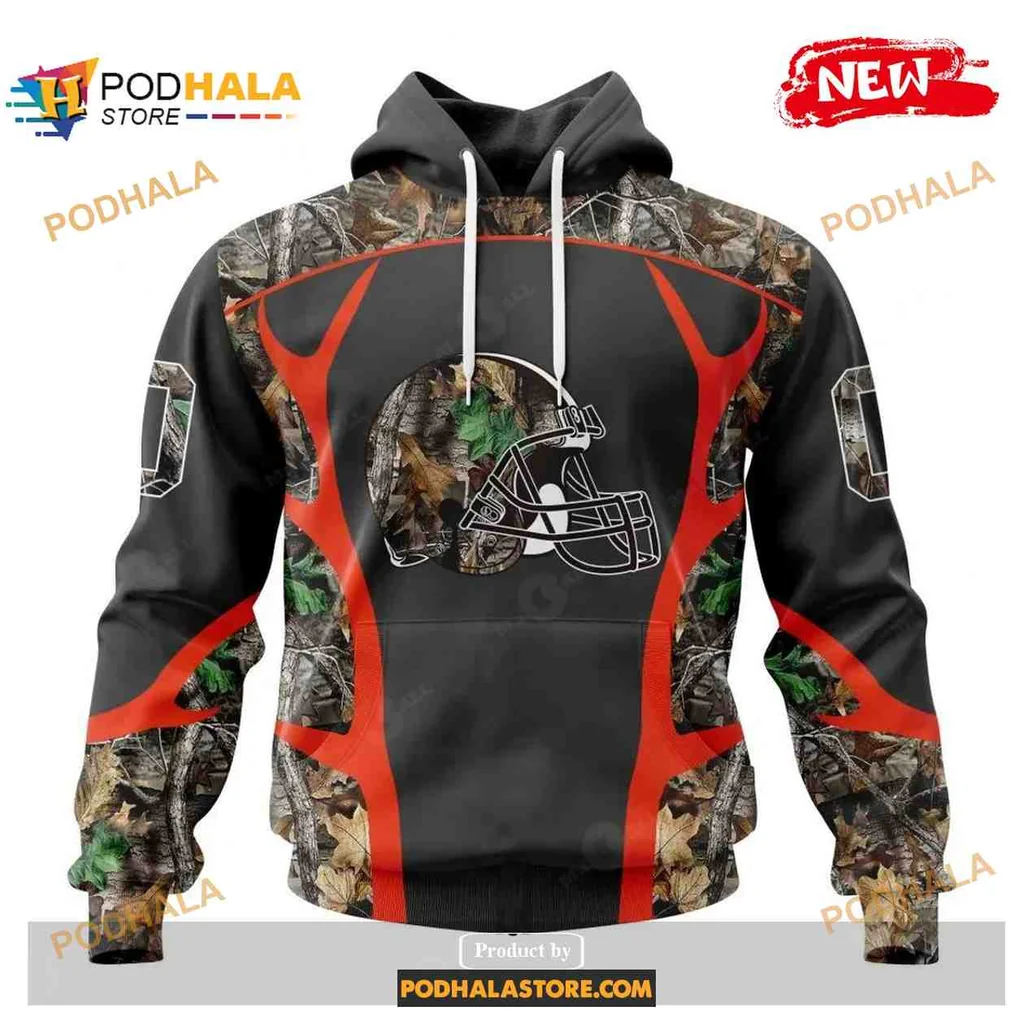 Rugged Cleveland Browns Camo Hunting 3d Hoodie With Football Helmet Design
