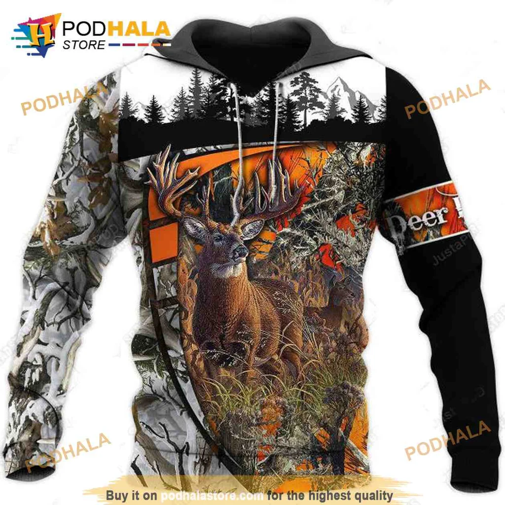 Rugged Deer Hunting 3d Hoodie Featuring Majestic Forest Landscape Design