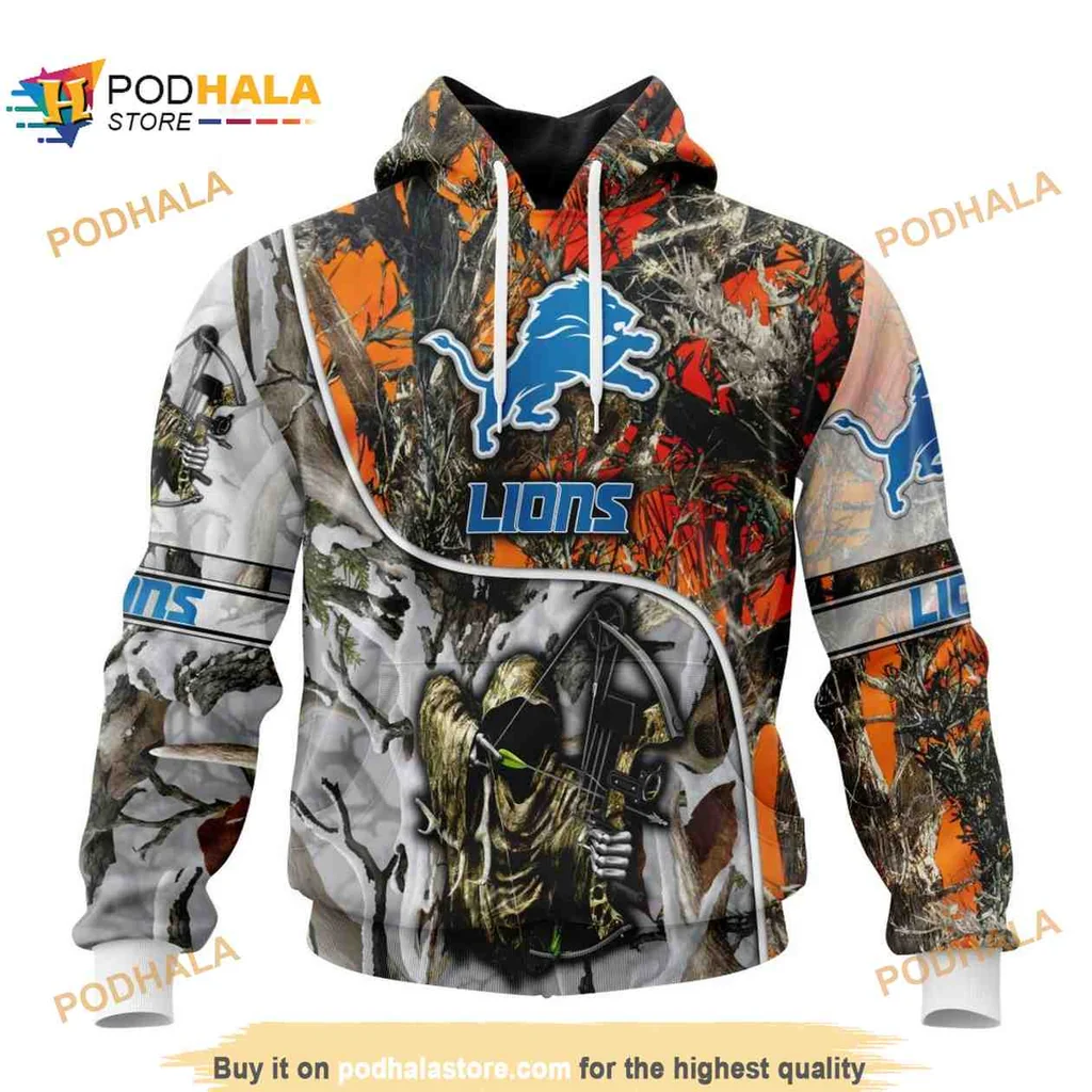 Rugged Detroit Lions Hunting 3d Hoodie With Camouflage Design