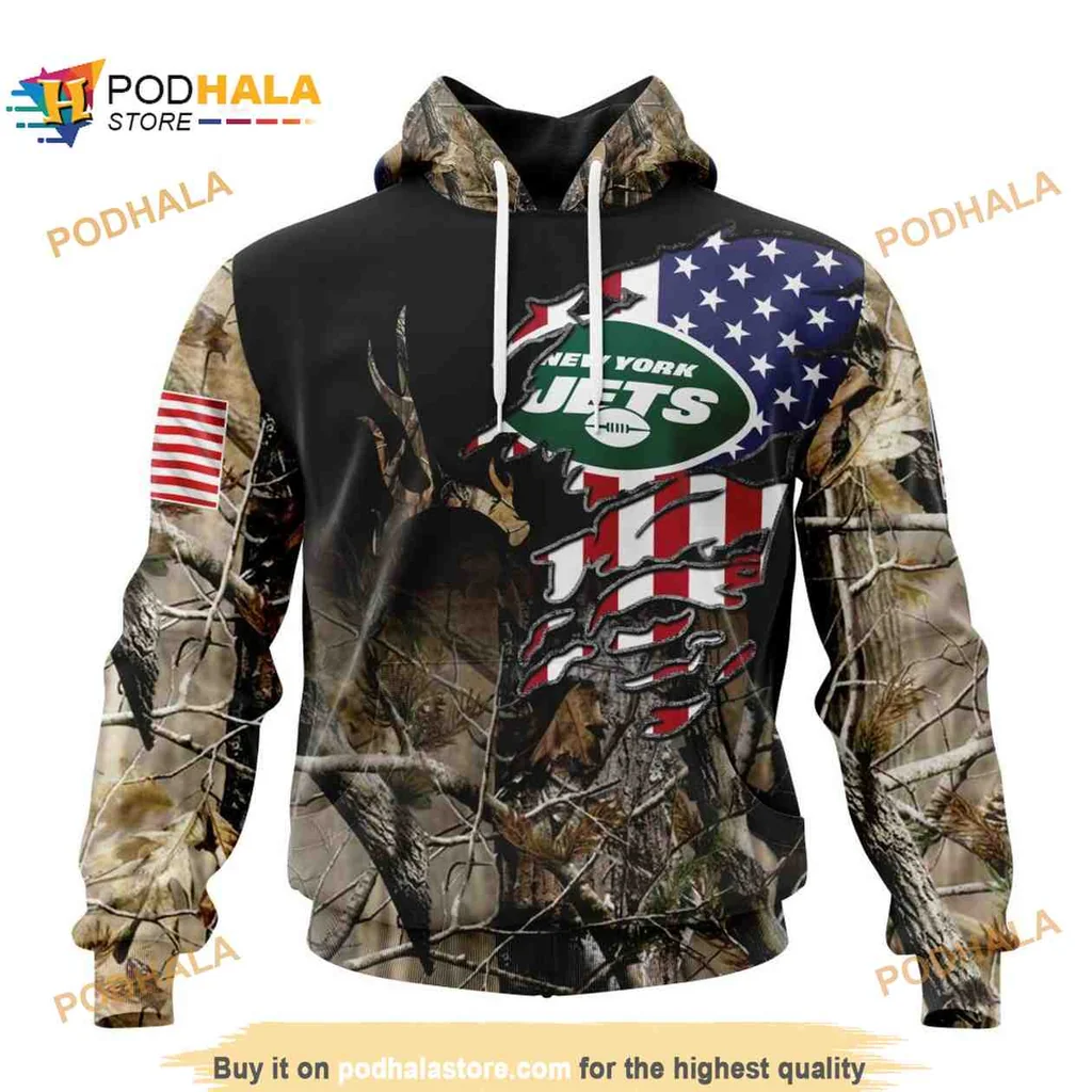 Rugged New York Jets Camouflage 3d Hoodie With American Flag Design