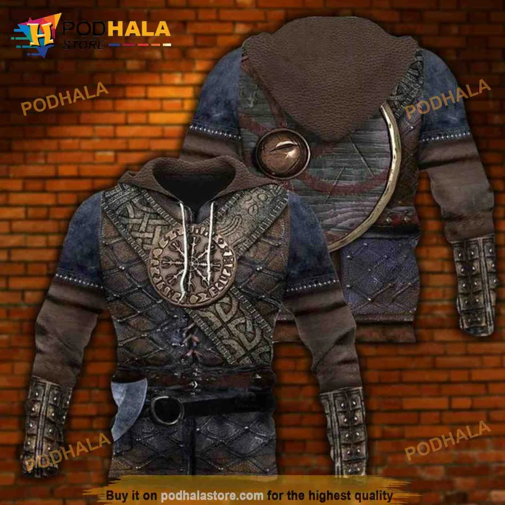 Rugged Viking Armor 3d Hoodie Featuring Intricate Norse Design