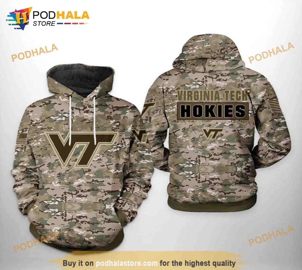 Rugged Virginia Tech Hokies 3d Hoodie With Camouflage Design