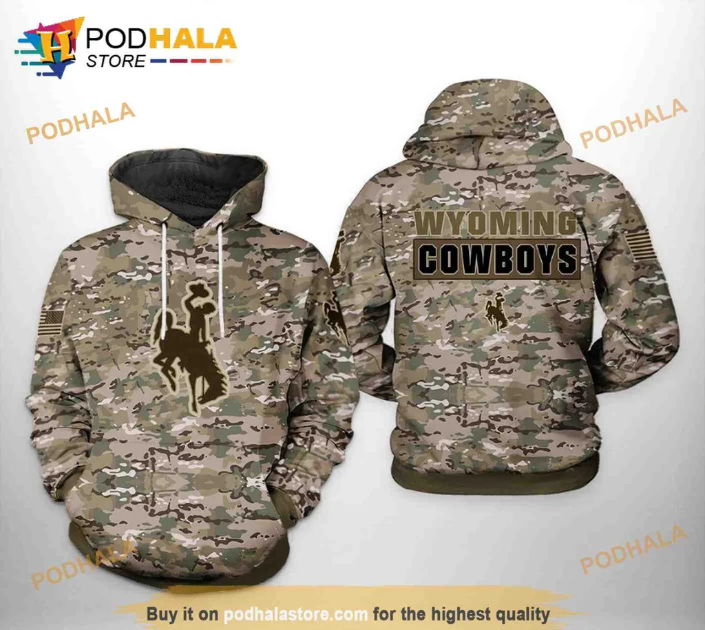 Rugged Wyoming Cowboys 3d Hoodie Featuring Cowboy Silhouette Design