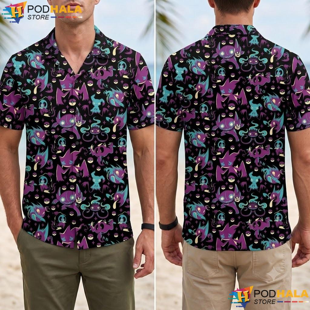 Sableye Banette Button Up T-Shirt Spooky Ghost Gothic Summer Beach Top Sableye Banette Button Up T-Shirt Spooky Ghost Gothic Summer Beach Top