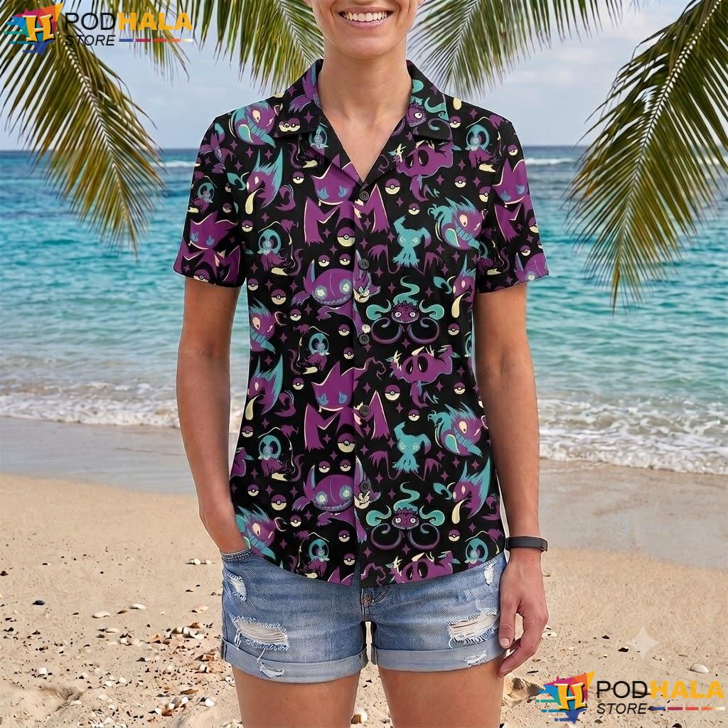 Sableye Banette Button Up Tshirt Spooky Ghost Gothic Summer Beach Top Sableye Banette Button Up Tshirt Spooky Ghost Gothic Summer Beach Top