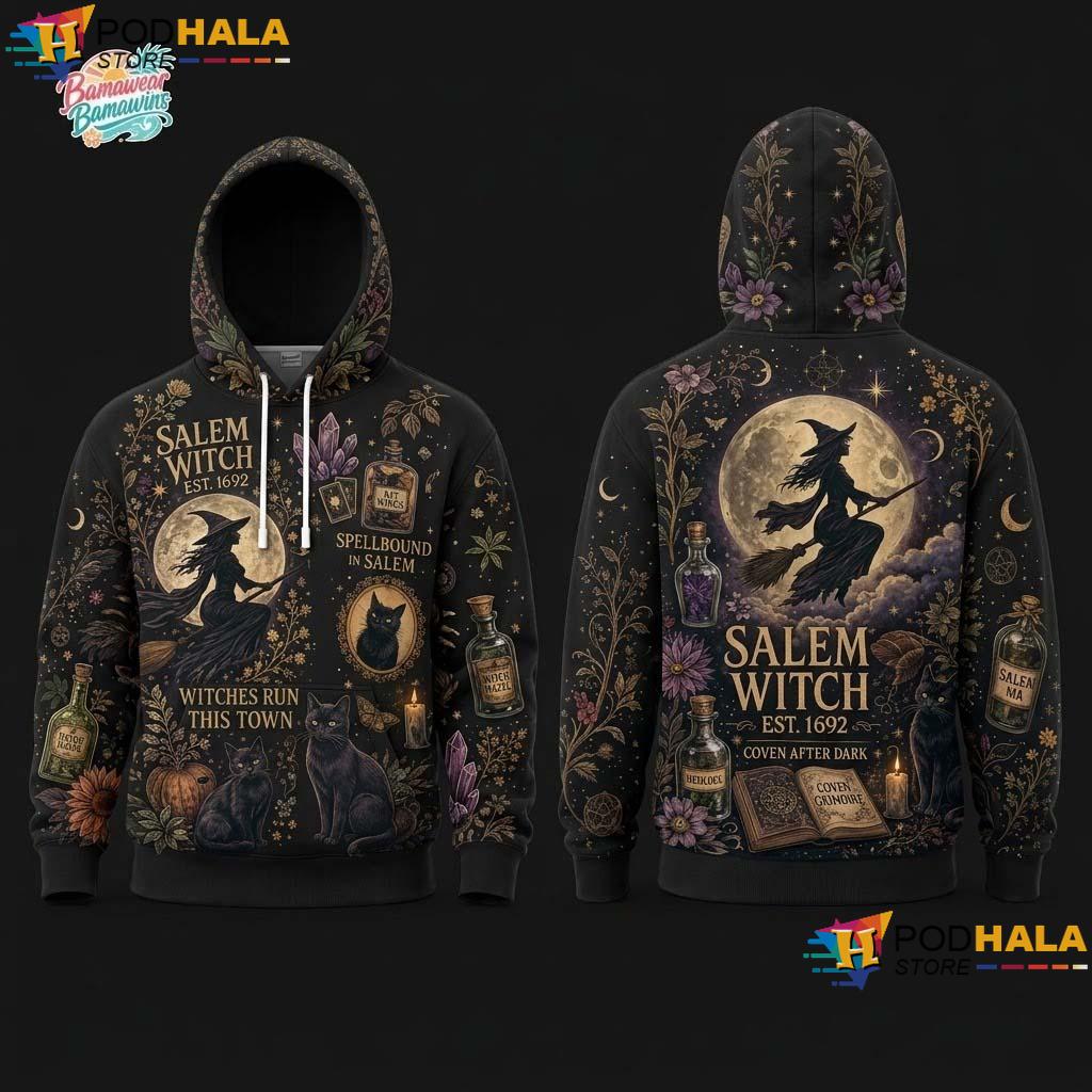 Salem Witch Halloween AOP Hoodie Season Spooky Gift For Her Apparel Top