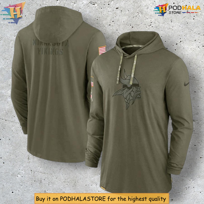 Salute To Service 2022 Minnesota Vikings Hockey Hoodie 3D Olive Tonal Style