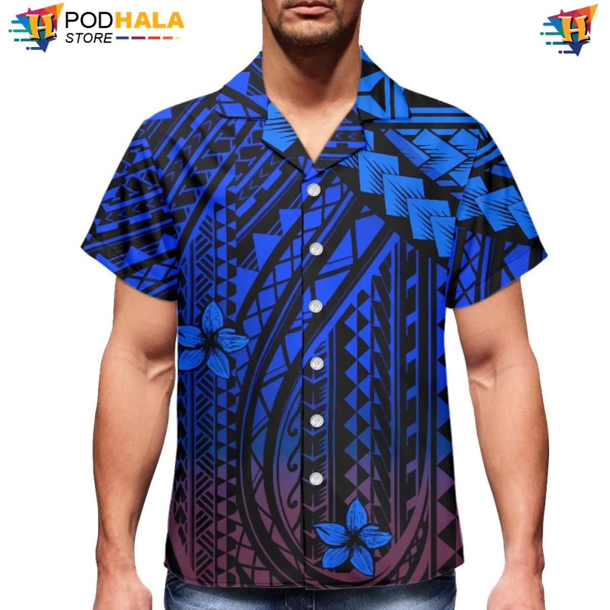 Samoan Plumeria Short-sleeve button-up shirt Mens Traditional Polynesian Holiday Apparel Samoan Plumeria Short-sleeve button-up shirt Mens Traditional Polynesian Holiday Apparel
