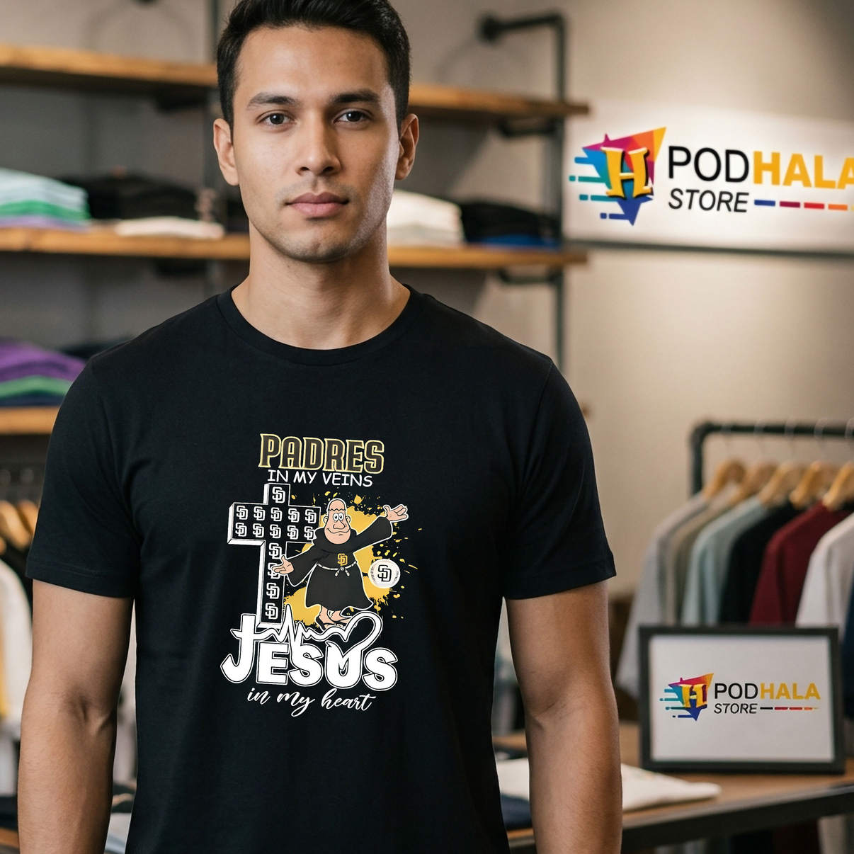 San Diego Padres Mascot Jesus Shirt 2026 In My Veins In My Heart Fan Graphic