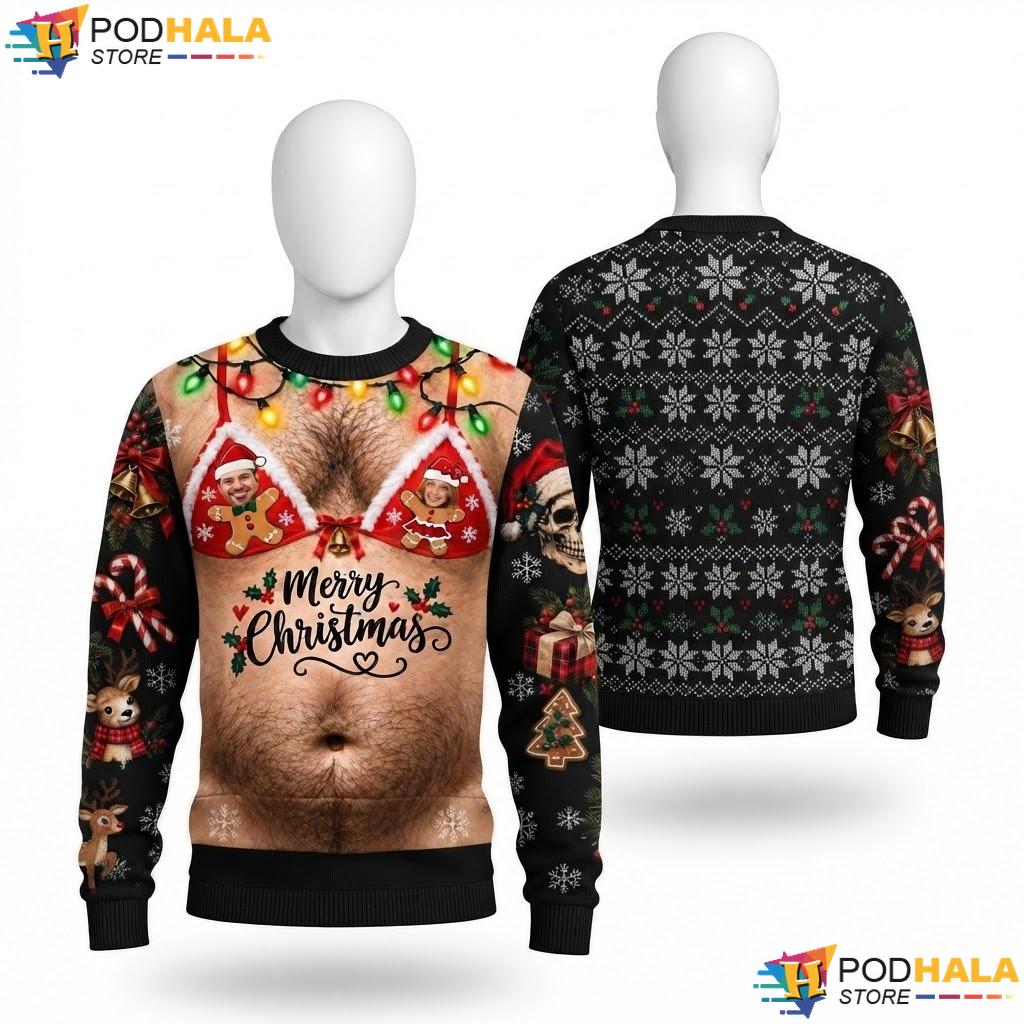 Santa Belly Couple Merry Ugly Christmas Sweater Humorous Funny Xmas Top