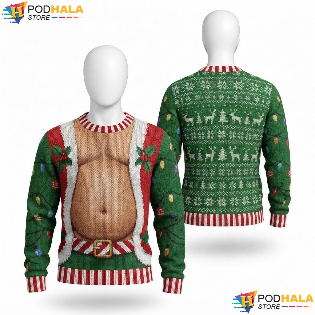 Santa Belly Quirky Funny Ugly Christmas Sweater Xmas Gift Mens Apparel