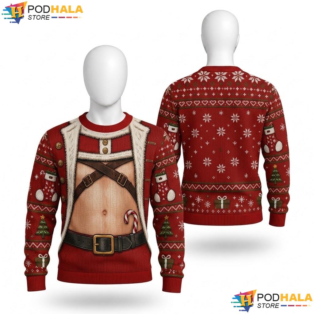 Santa Belly Vintage Funny Ugly Christmas Sweater Xmas Festive Outfit Top