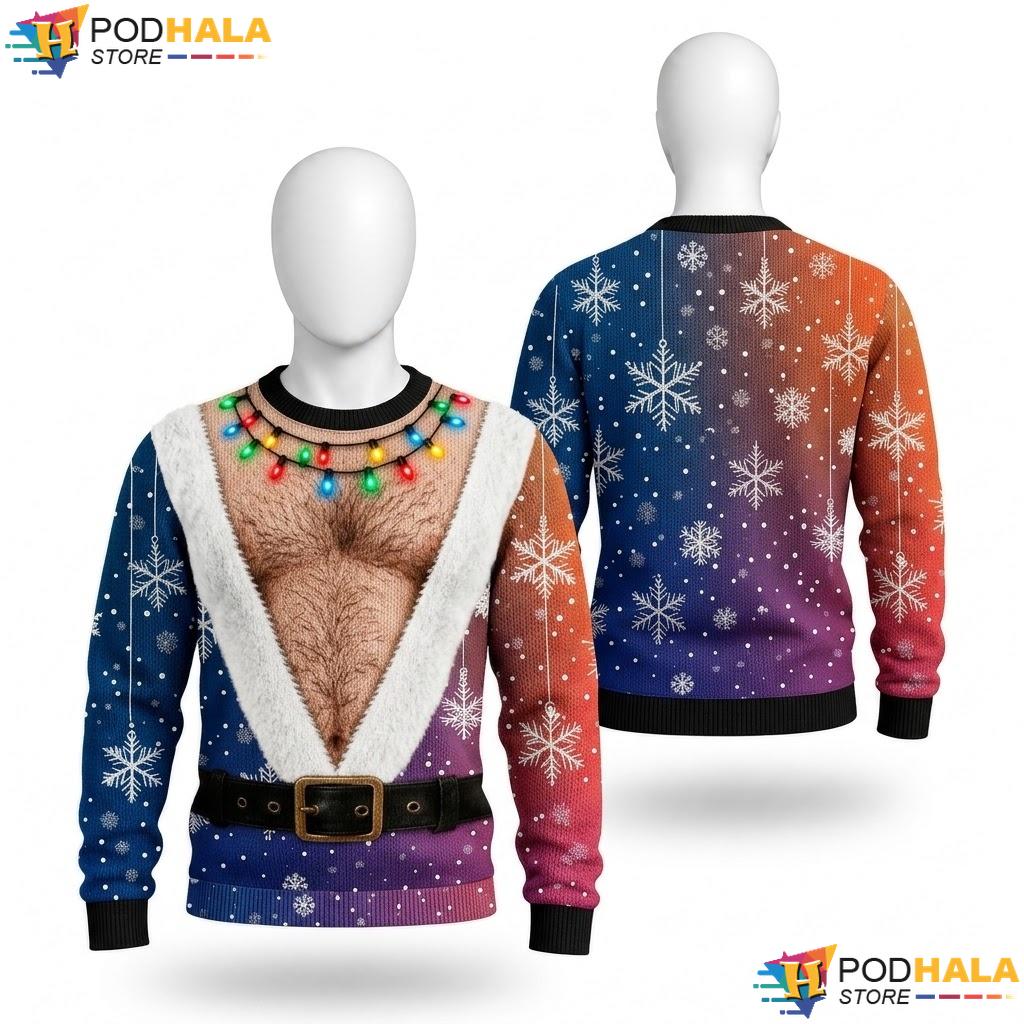 Santa Chest Lights Vintage Ugly Christmas Sweater Funny Xmas Outfit