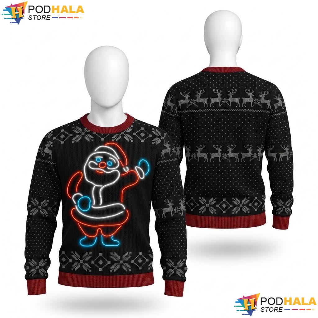 Santa Claus Black Ugly Xmas Sweater Cool Light Up Mens Holiday Outfit