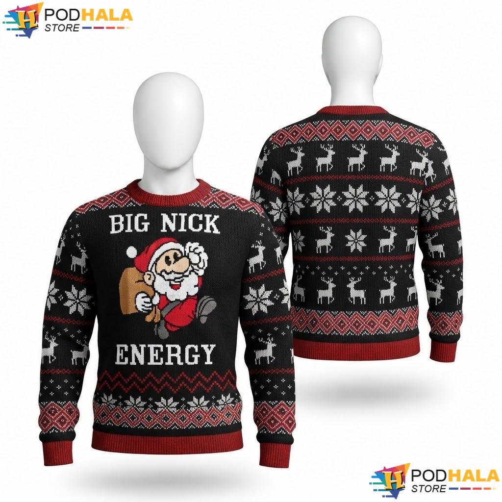 Santa Claus Energy Ugly Xmas Sweater Funny Big Nick Mens Pullover