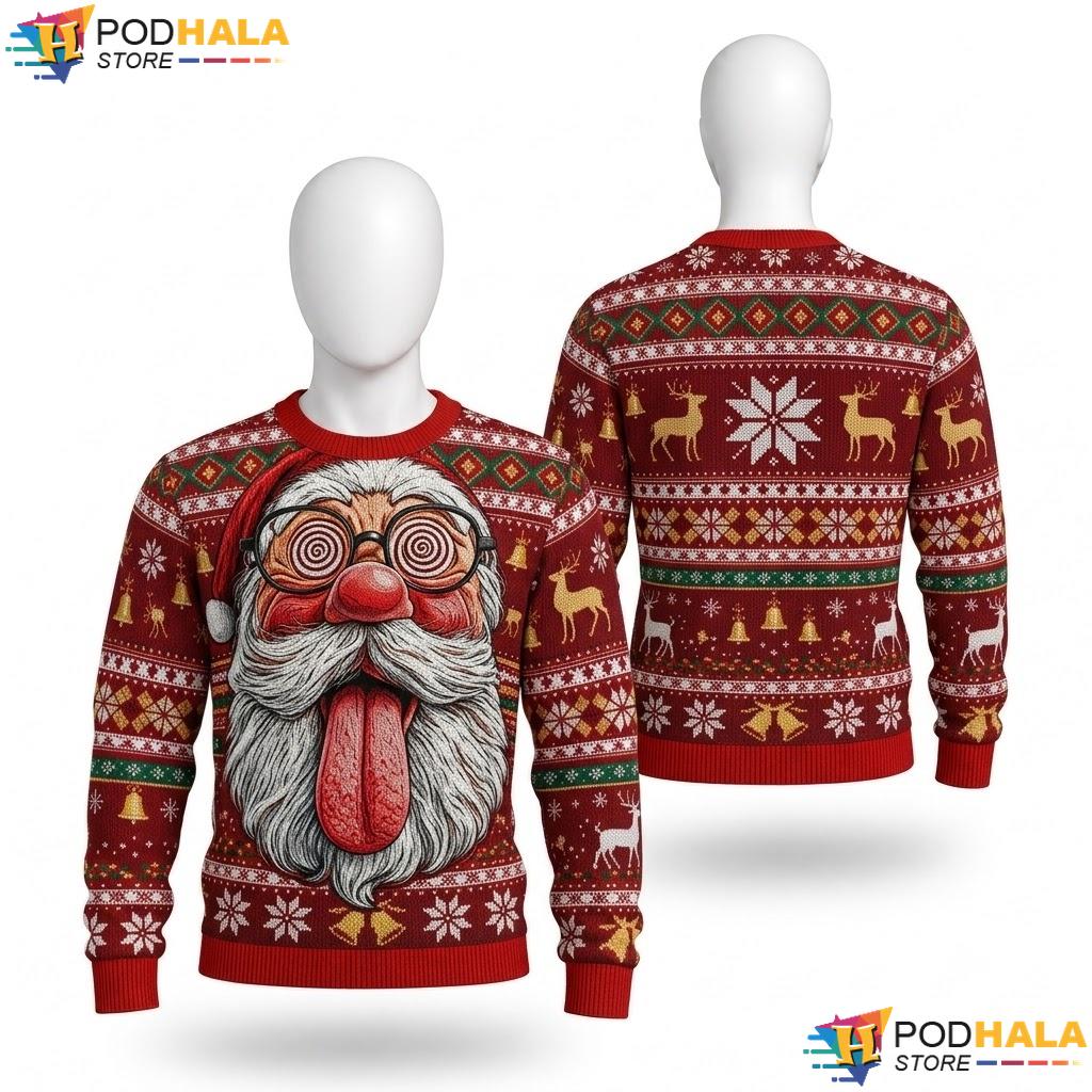 Santa Claus Festive Ugly Xmas Sweater Humorous Playful Mens Winter Top