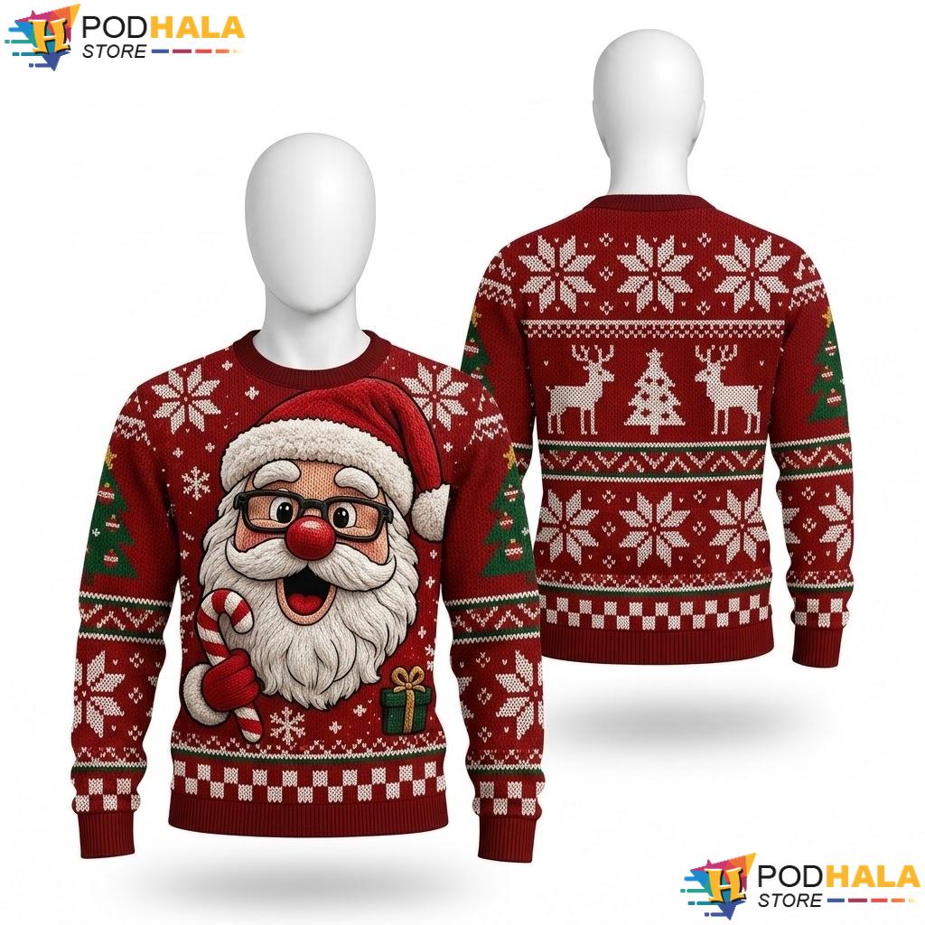 Santa Claus Holiday Xmas Sweater Funny Cheerful Mens Party Outfit