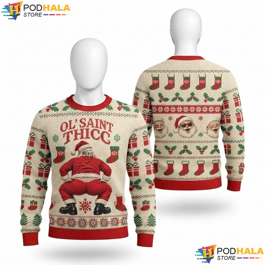 Santa Claus Ol Saint Thicc Ugly Xmas Sweater Humorous Christmas Parties