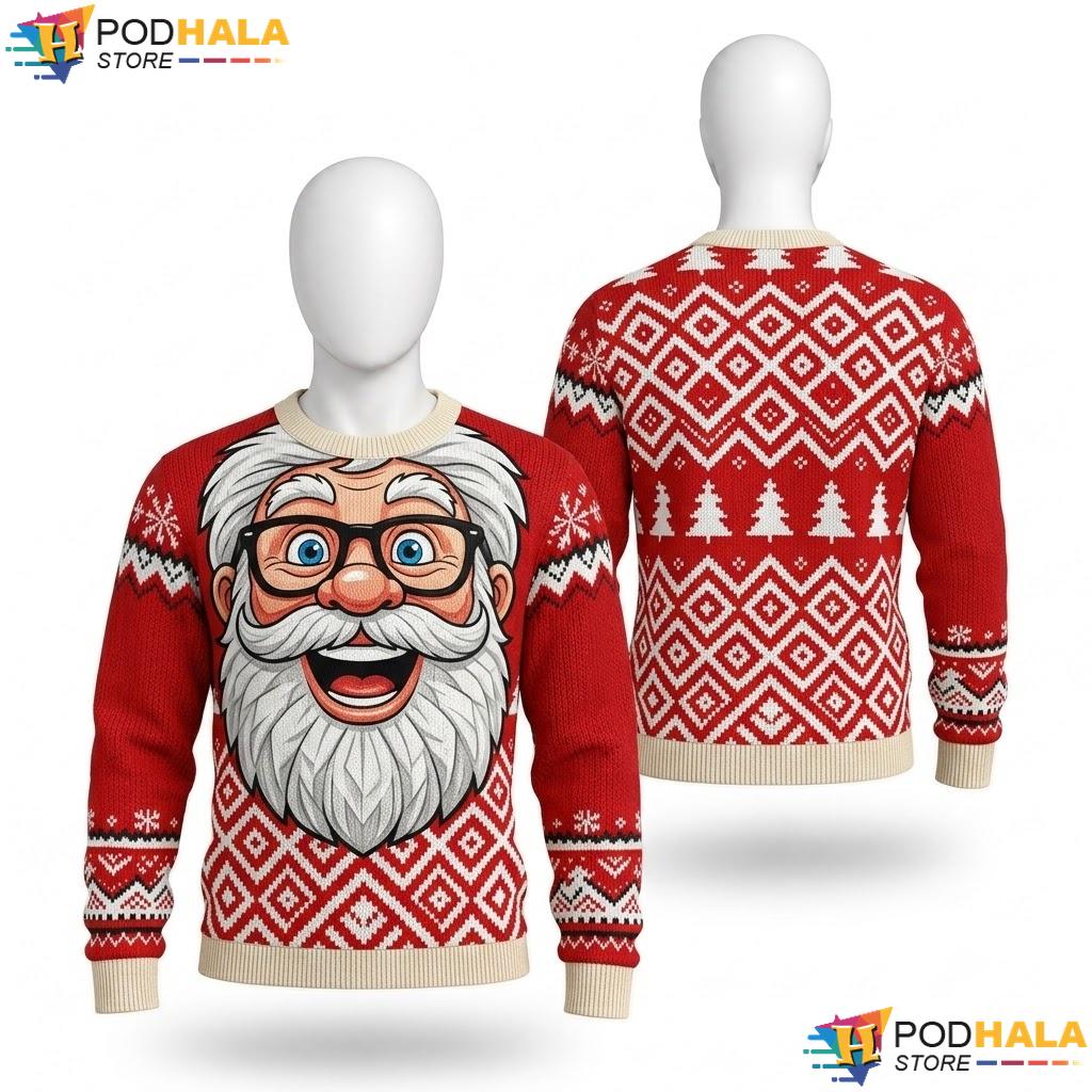 Santa Claus Red Ugly Christmas Sweater Playful Funny Mens Outfit Top