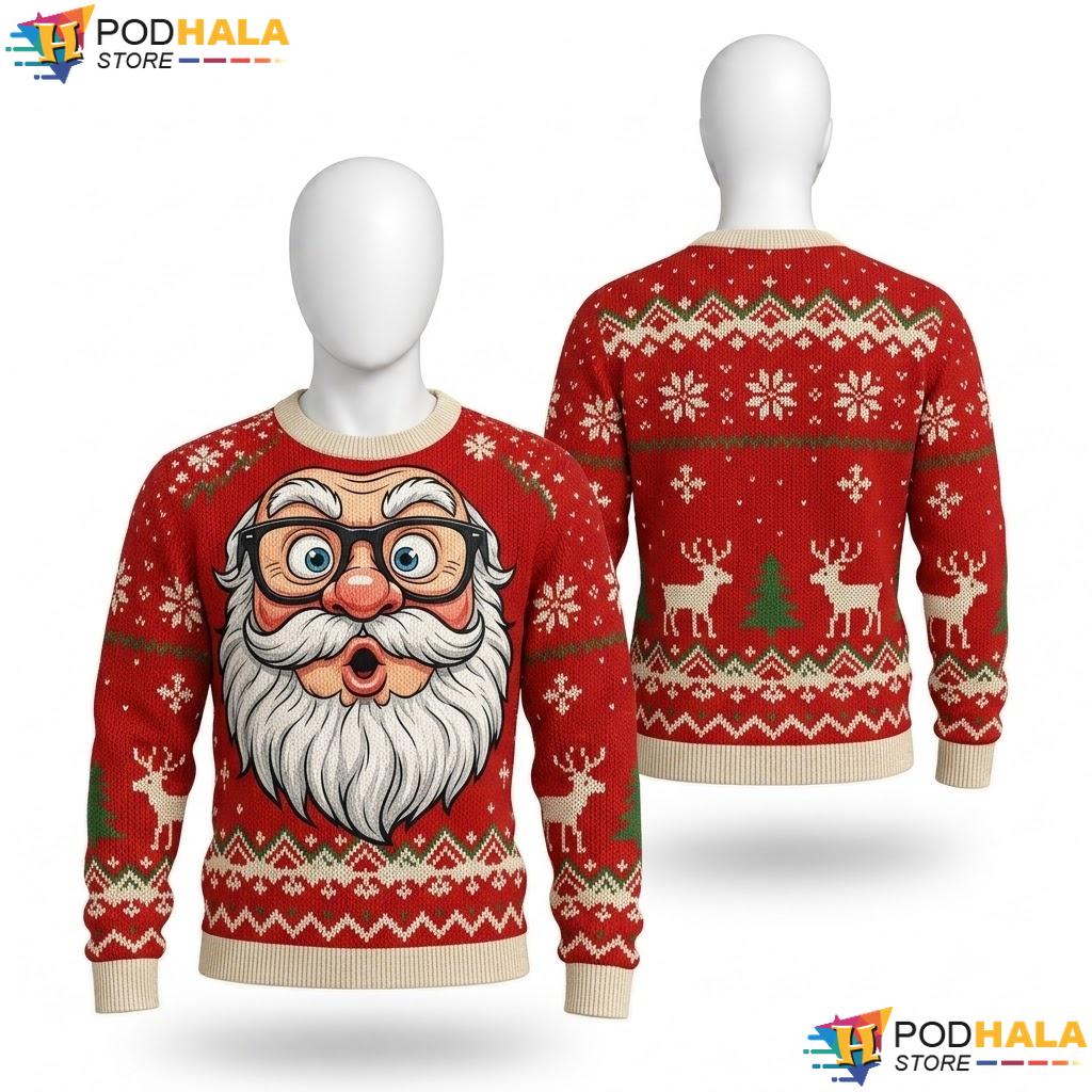 Santa Claus Red Ugly Xmas Sweater Playful Funny Holiday Mens Pullover