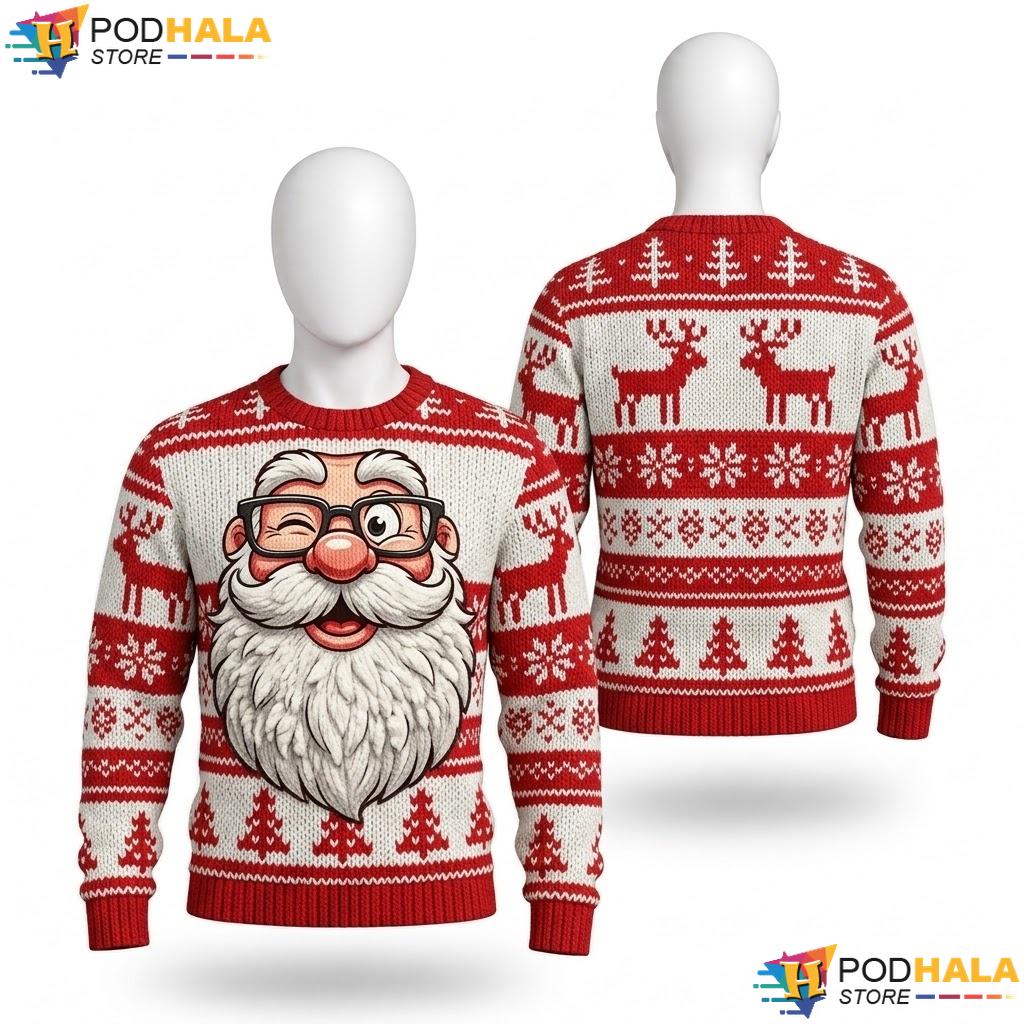 Santa Claus Red Vintage Ugly Christmas Sweater Funny Mens Holiday Top