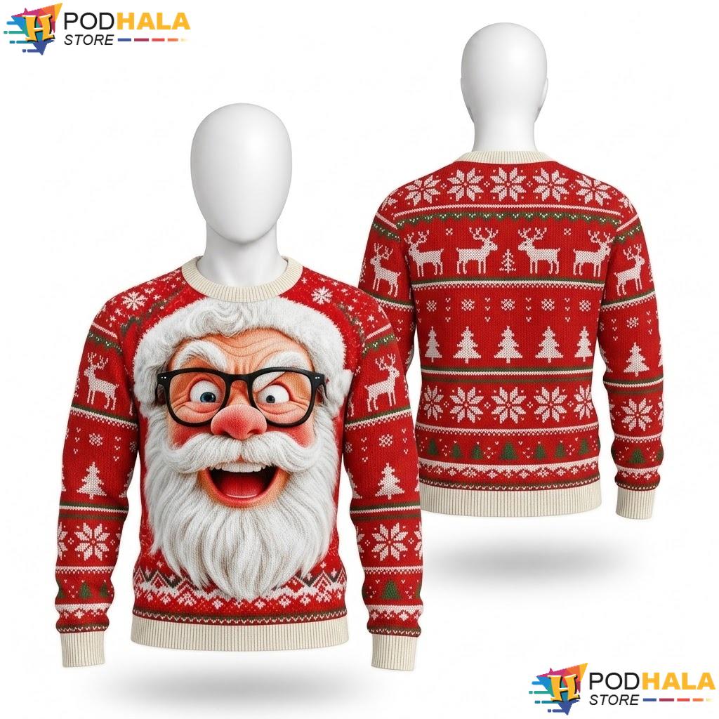 Santa Claus Snowflake Vintage Xmas Sweater Reindeer Funny Holiday Knit