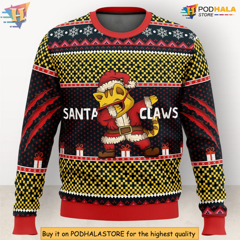 Santa Claws Cat Humor Graphic Cute Festive Holiday Christmas Sweater
