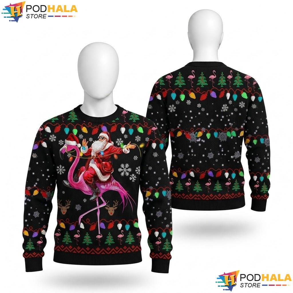 Santa Flamingo Ugly Christmas Sweater Funny Holiday Mens Winter Wear
