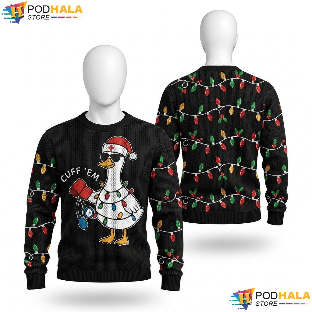Santa Goose Nurse Christmas Sweater Cuff Em Practitioner RN Apparel