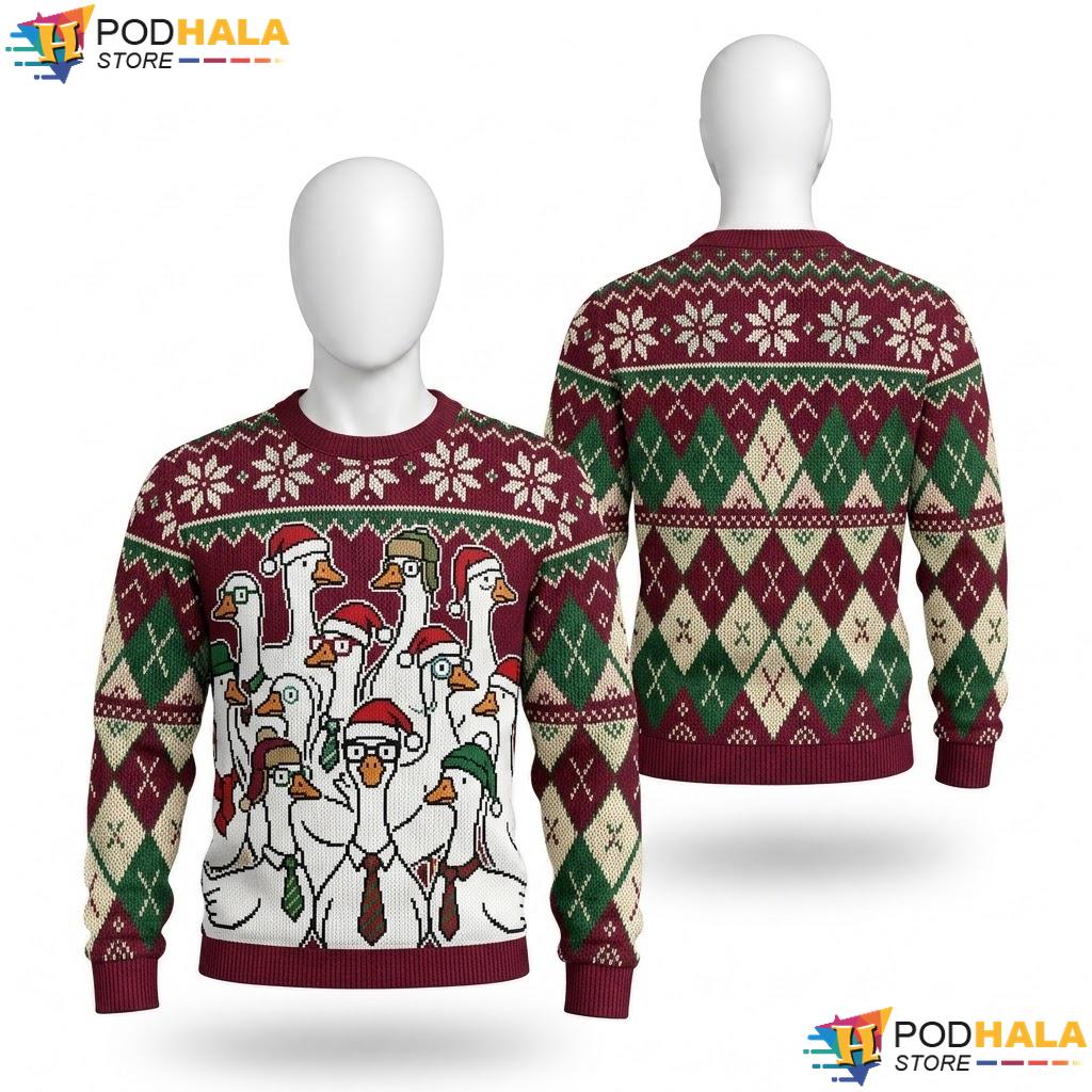 Santa Goose Ugly Christmas Sweater Whimsical Funny Holiday Apparel Top