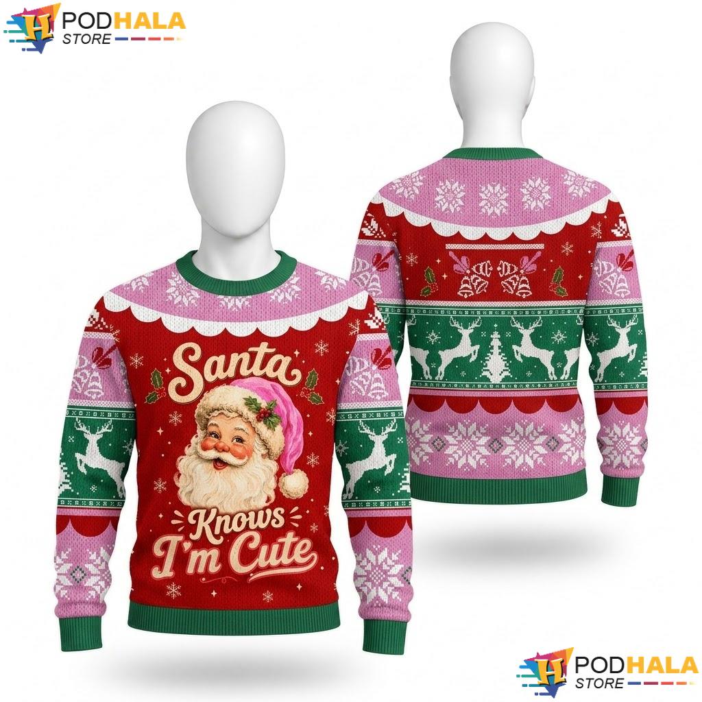 Santa Knows Playful Cute Festive Sweater Holiday Pullover Mens Apparel