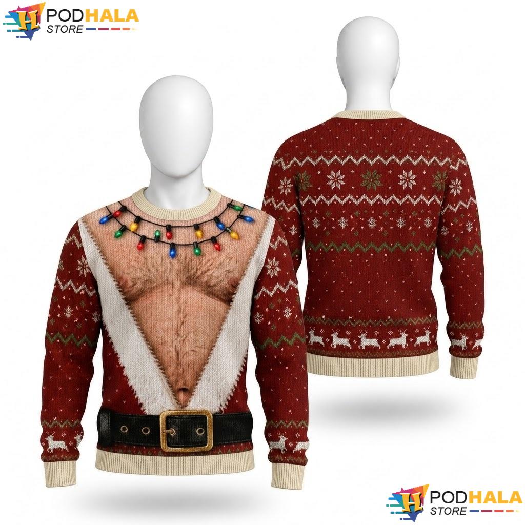 Santa Lights Reindeer Ugly Xmas Sweater Humorous Red Holiday Outfit