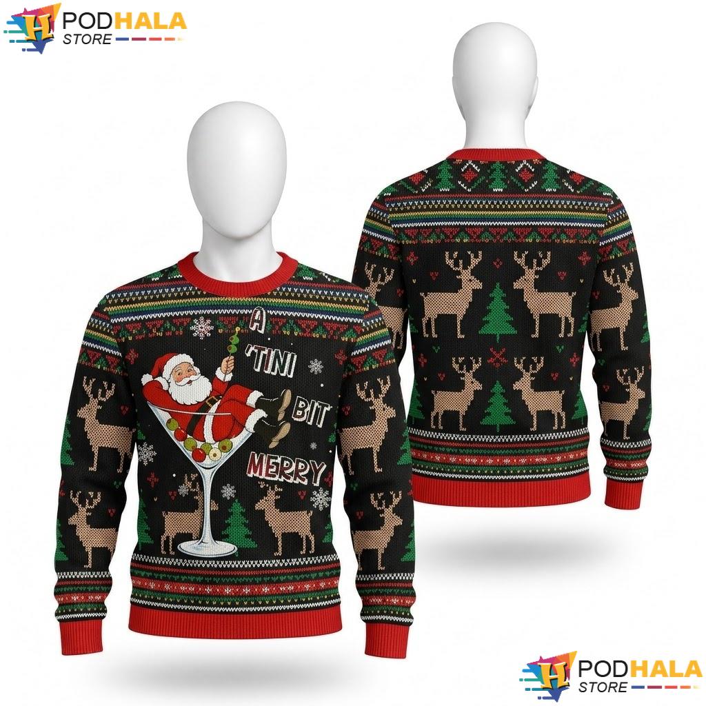 Santa Martini Elf Costume Party Sweater Funny Reindeer Christmas Apparel
