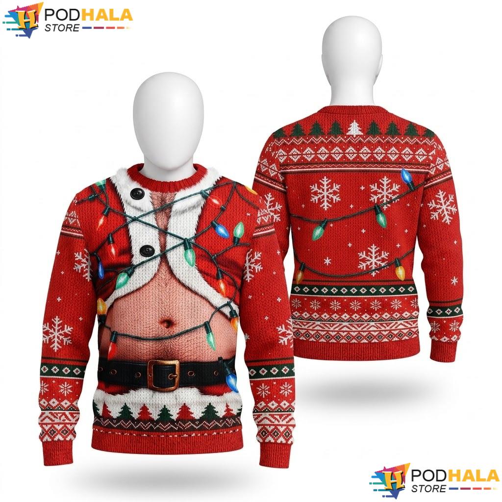 Santa Outfit Vibrant Red Novelty Ugly Sweater Playful Festive Apparel