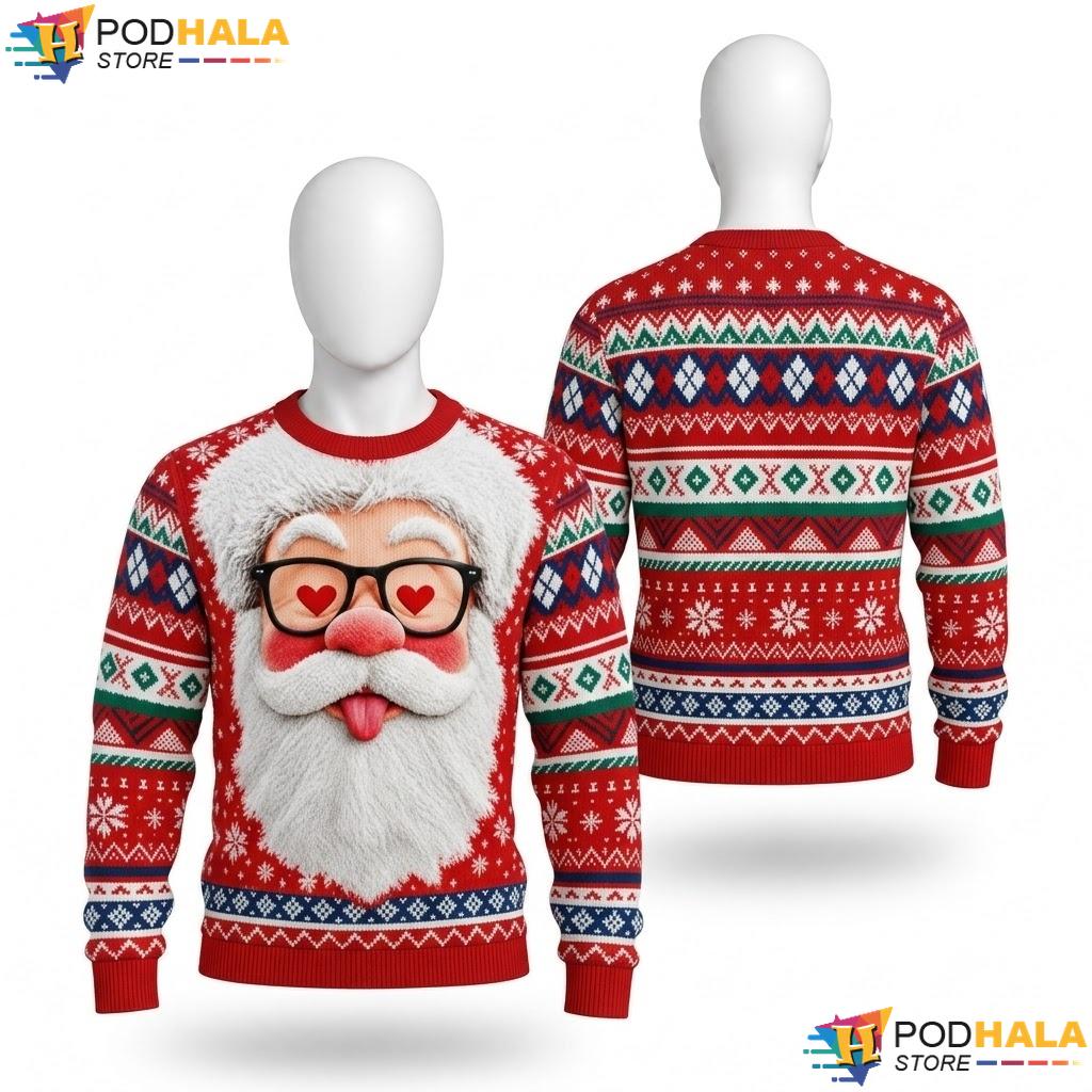 Santa Quirky Ugly Christmas Sweater Funny Holiday Mens Graphic Knit